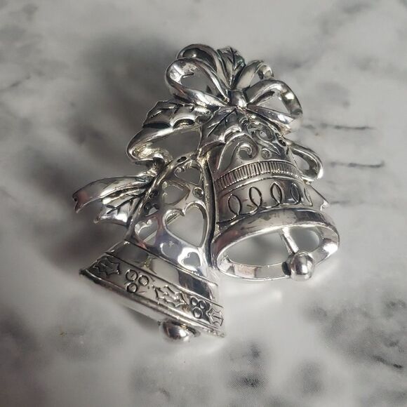 Silver Christmas Bells Brooche - Picture 1 of 5